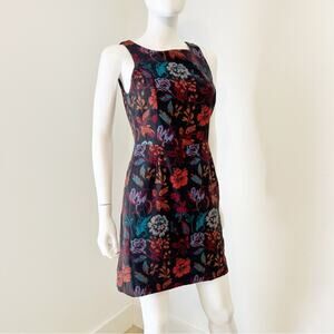 BB DAKOTA Brocade Black Red Floral Open Back Sheath Dress, Sz 2